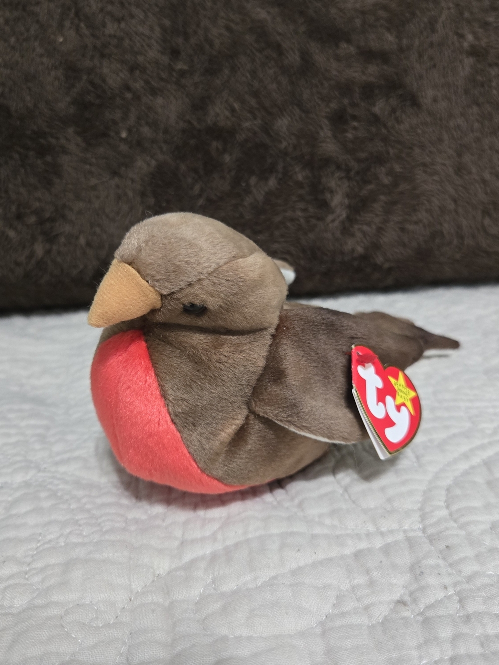 Ty Beanie Baby Early the Robin Brown Bird with Red Belly